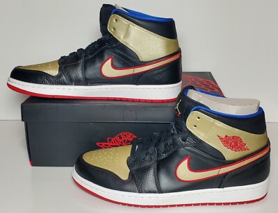 Air Jordan 1 Mid Men's Size 11.5 Black Red Metallic Gold New In Box 554724 013