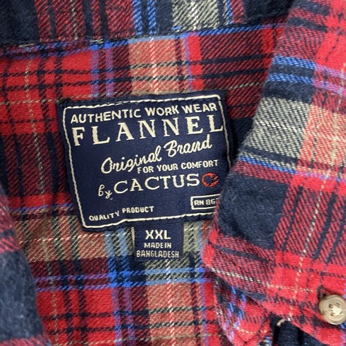 Upcycled Flannel Shirt Mens 2XL Shacket Flag Red Mechanic Grunge Farm Ranch Camp - Picture 7 of 16