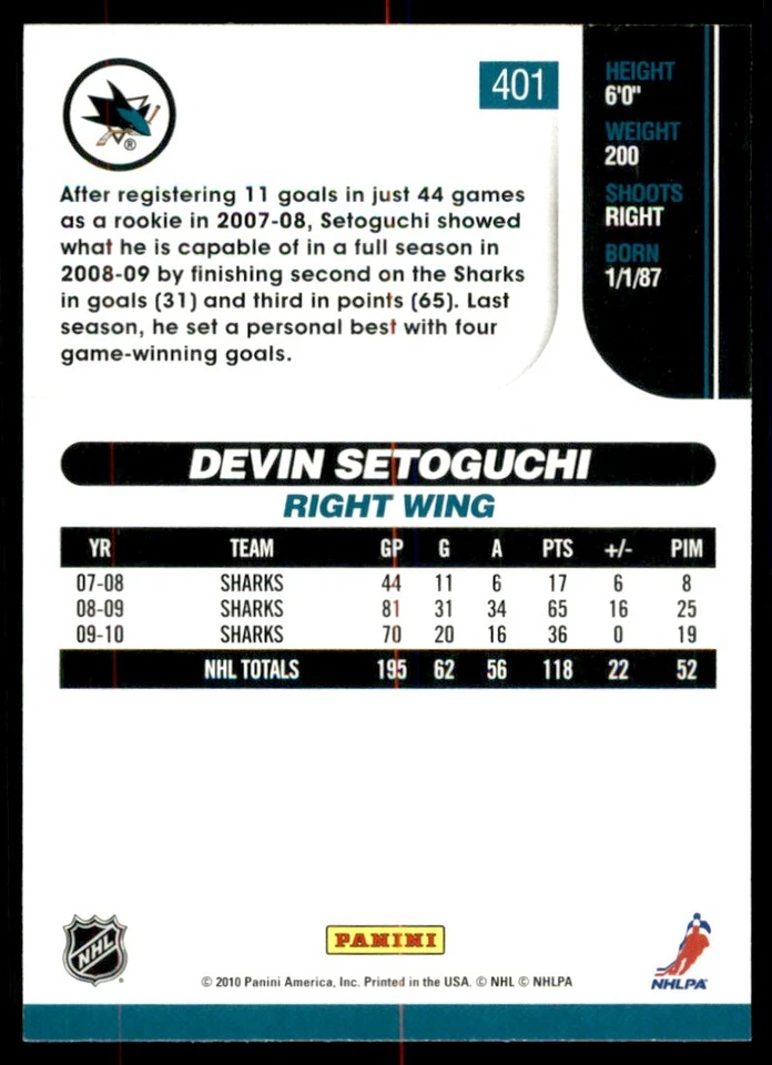 2010-11 Score Devin Setoguchi #401 - Image 2 of 2