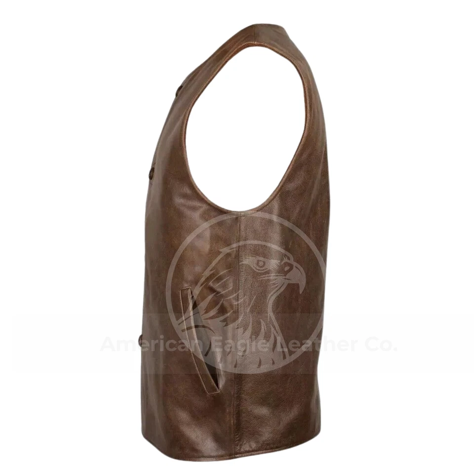 Chaleco militar vintage de cuero genuino para hombre Primera Guerra Mundial repro Jerkin del ejército británico Foto 3 de 4