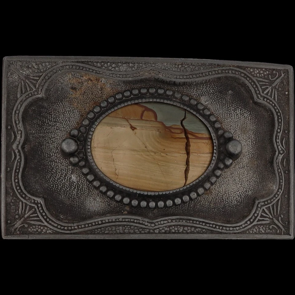 Винтажная пряжка ремня 1980-х годов с драгоценными камнями ковбойская ковбойская вестерн яшма как есть - Изображение 3 из 4