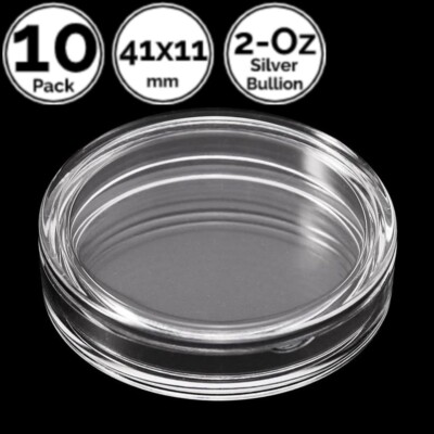 10 Pack 1.61 IN 41 mm 11 mm DEEP Acrylic Coin Capsule For US 2 Oz Silver Bullion