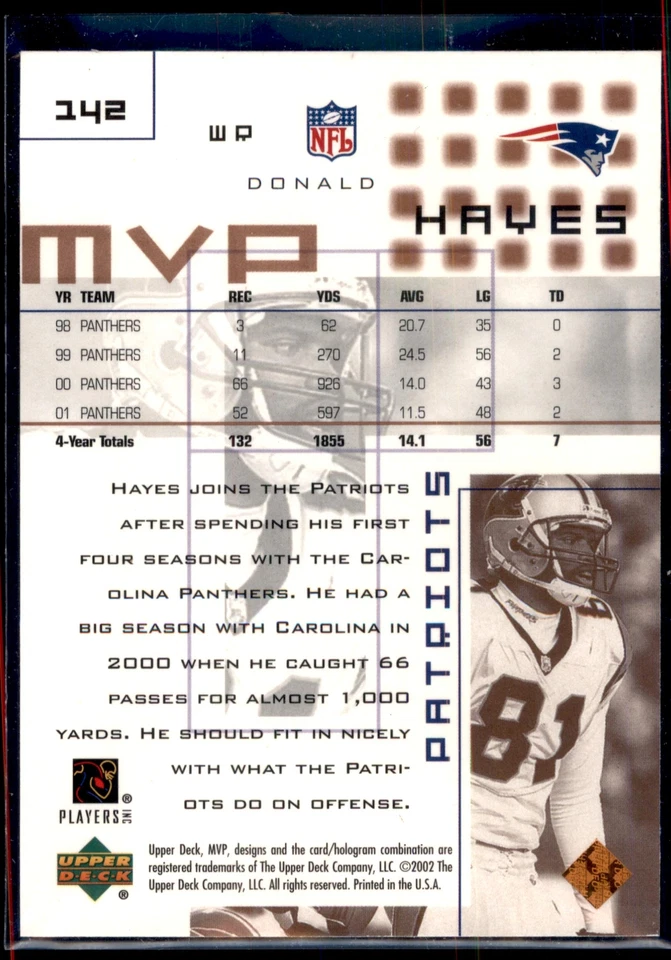 Donald Hayes #142 2002 Upper Deck MVP - Image 2 of 2