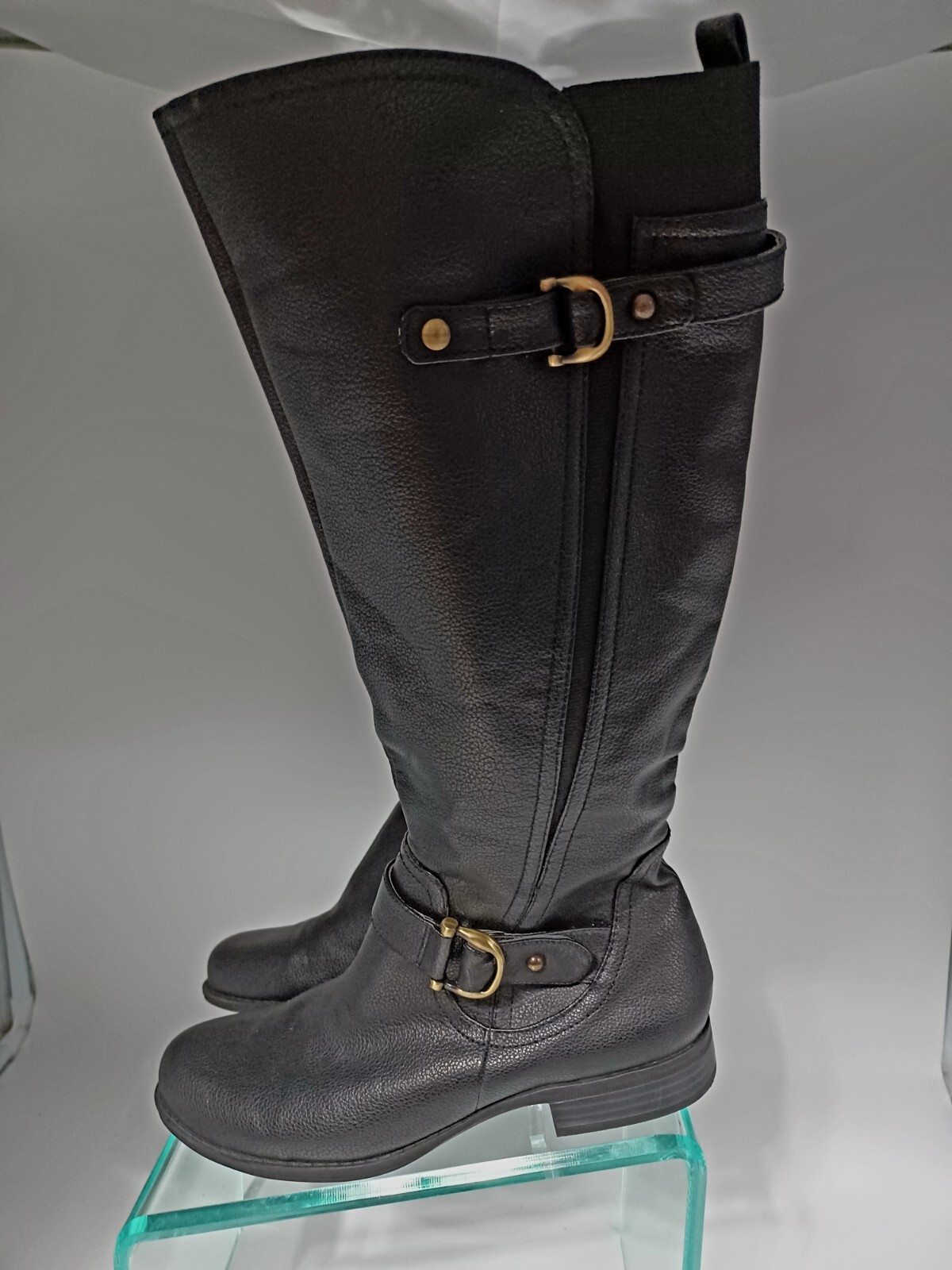 Women Naturalizer Black Leather Riding Boots STRETCH Calf Size 8.5M 10R3