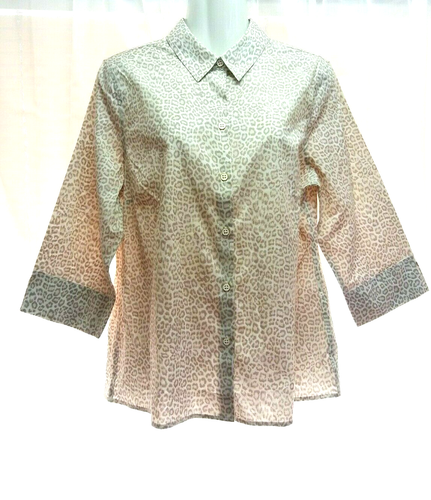 NEW CHICO'S NO IRON LEOPARD ANIMAL PRINT 3/4 SLEEVE COTTON BLOUSE SIZE 1 M NWT