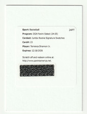 TERRENCE SHANNON JR 2024 SELECT #23 / JUMBO ROOKIE SWATCH AUTO (UNREDEEMED) / RC