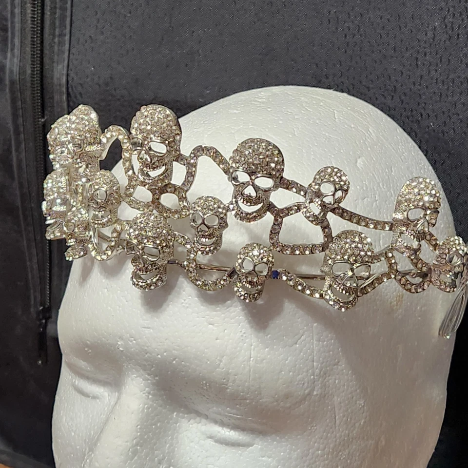 Crystal Rhinestone Skull Gothic Tiara Crown Masquerade Costume Halloween Pirates - Image 4 of 4