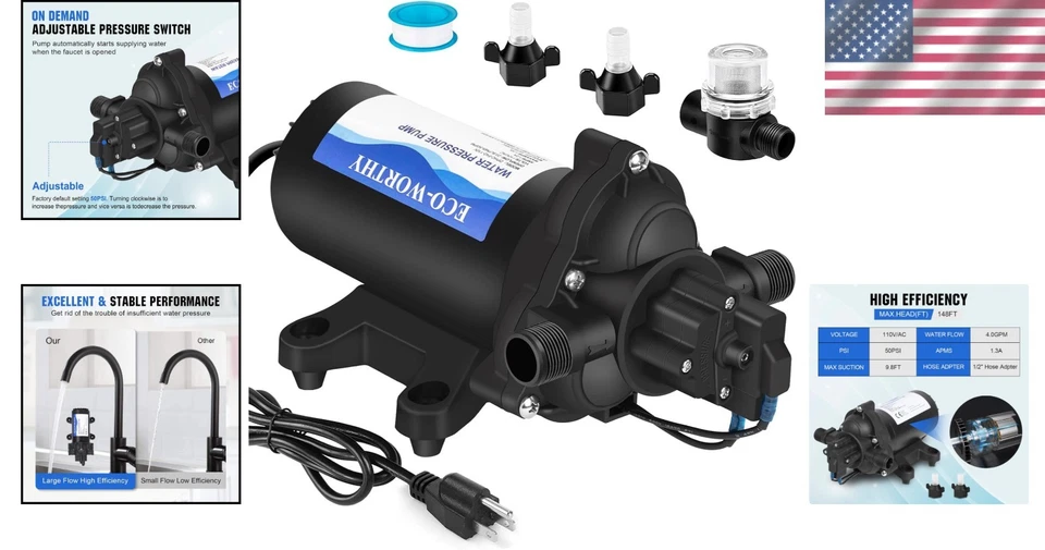 110V AC Water Pressure Pump 4.0 GPM 50PSI Self-Priming - Image 2 of 4