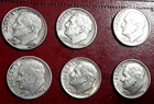 Lot of 6~ 90% Silver Roosevelt US Dimes Lot of 6 Dates Listed Circulated, 1960s
