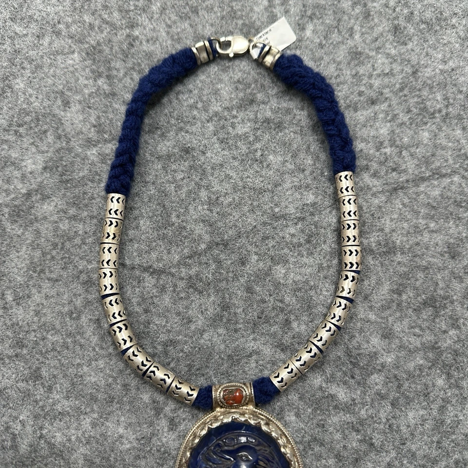 Colar de lã intuitivo vintage lápis prata esterlina declaração divindade tibetana - Imagem 2 de 4