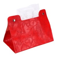 Taschentuchbox-HüLle Rechteckig Pu-Leder Rotes Blumenmuster