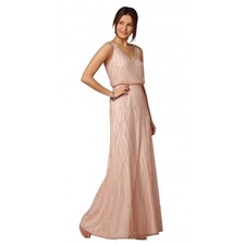 Adrianna Papell Dress Champagne Beaded Allover Size 0 