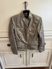 Luisa Cerano Gold Metallic Button Up Blazer Jacket Ornate Made Italy Cotton 6