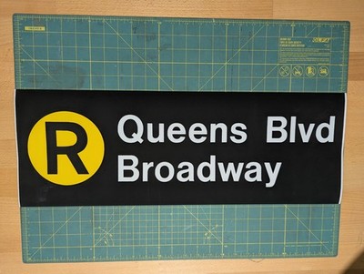 NYC Subway R32 Side Route Rollsign Piece lg - R Queens Blvd Broadway