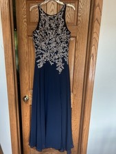 Besty Adam Navy Gold Sleeveless Embellished Evening Dress Size 10
