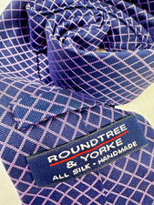 Roundtree  Yorke Navy Purple Geometric Silk Tie Handmade Classic