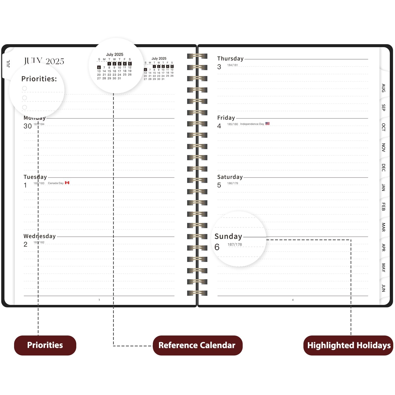 Daily Planner 2025-2026, July 2025 - June 2026 Planner, Hard Cover Black