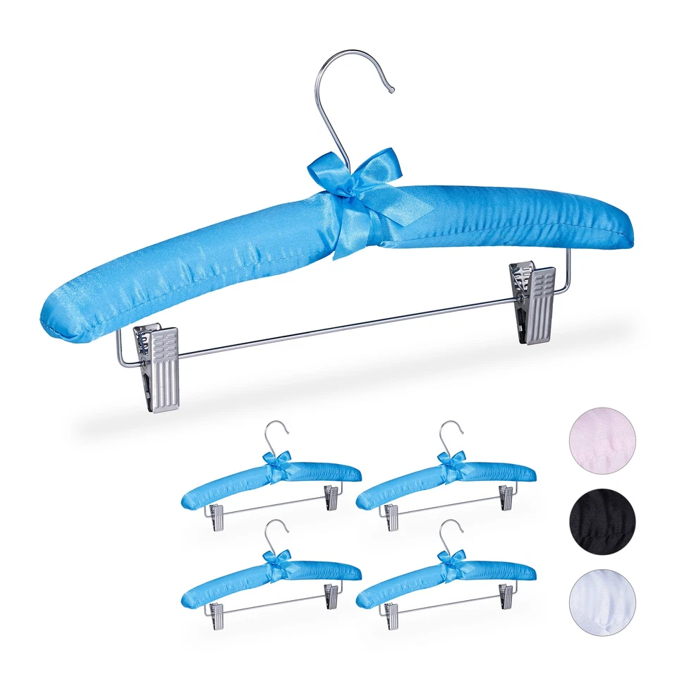 10 x Satin Kleiderbügel Garderobenbügel Clip Bügel blau Klammerbügel gepolstert