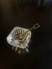 Vintage Crystal Salt Cellar with Metal Spoon