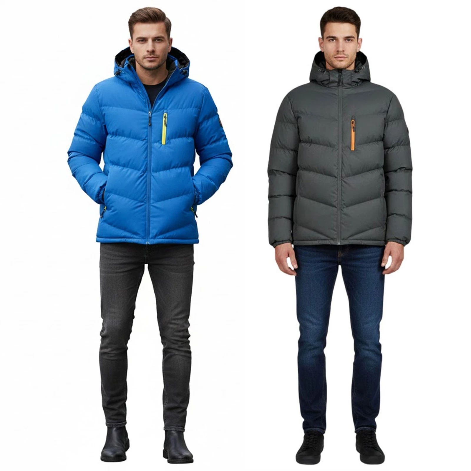 Men’s Padded Blustery Zip-Off Hood Drawcord Hem Elastic Cuffs Zip Pockets Jacket