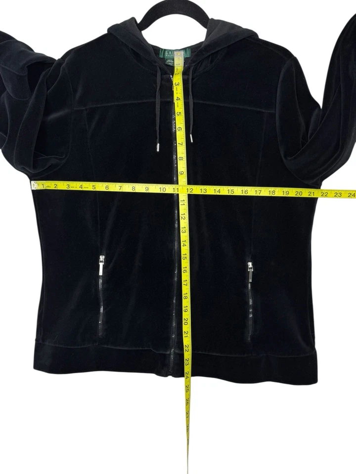 Lauren Ralph Lauren Hooded Sweatshirt Jacket Full Zip Black Velvet Velour Sz 1X - Image 3 of 4