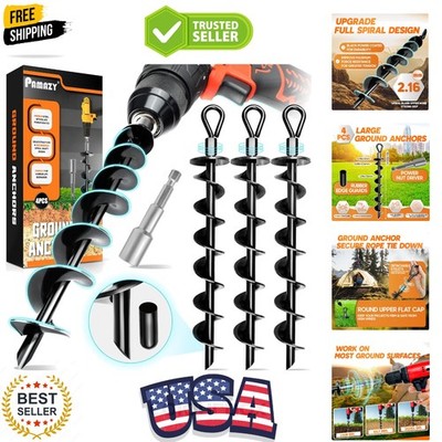 ] 4 Pack Ground Anchors with Power Nut Driver Drill Bit, Ground Anchors Screw...