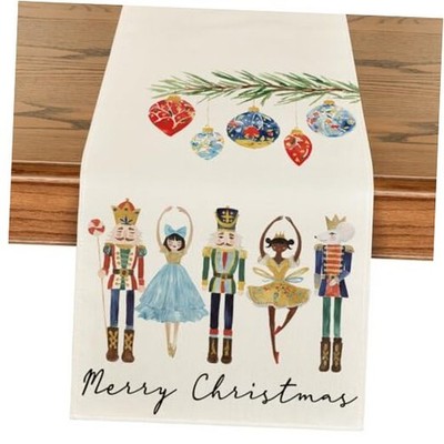  Watercolor Nutcrackers Xmas Balls Merry 13'' x 120'', Table Runner Beige