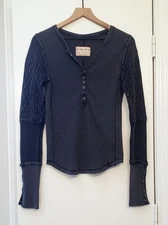 NWOT We The Free People Twisted Cable Cuff Henley Top Sz M Black Thermal