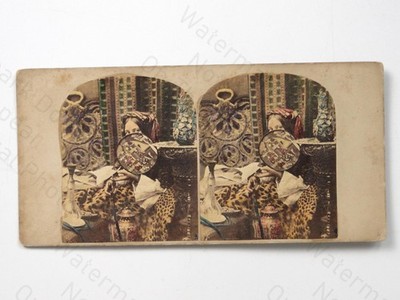 Woman Orientalist Setting Leopard Print Hookah Stereoview James Elliott 1857