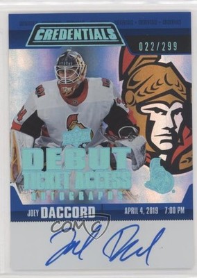 2019 Credentials Debut Ticket Access Autos /299 Joey Daccord Rookie Auto RC n1u
