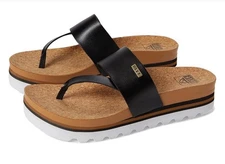 Reef Cushion Sol Hi Sandals Women's 10 Black Platform Flip Flops Toe Post Cork
