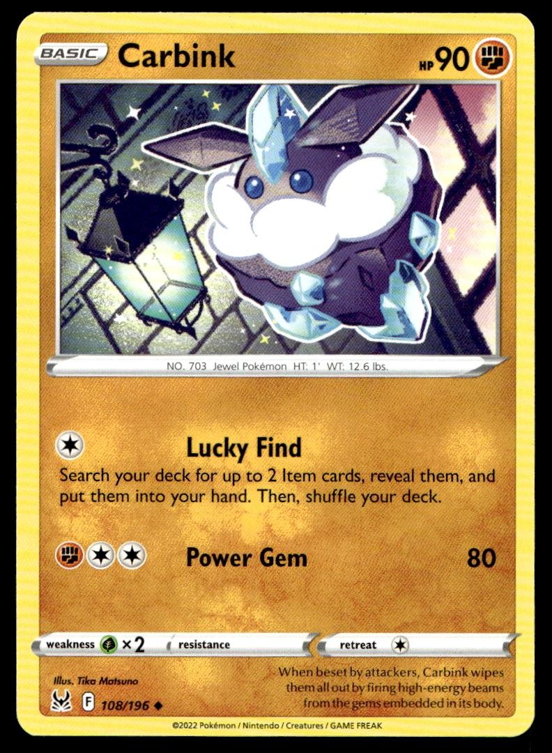 CARBINK 108/196 UNCOMMON LOST ORIGIN POKEMON NM/M