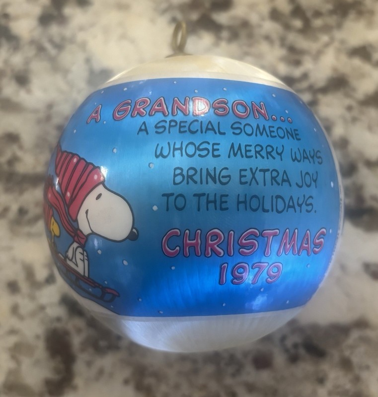 1979 Hallmark Snoopy Grandson Ornament-Plastic Unbreakable-No Box