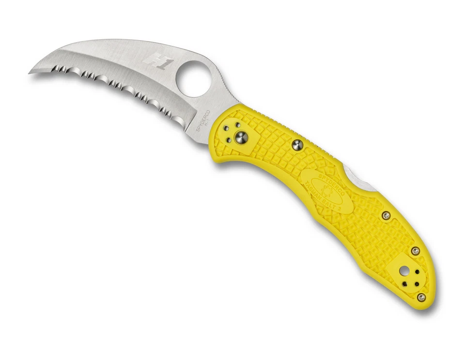 Spyderco Knives Tasman Salt 2 Lockback Yellow FRN Serrated H2 Hawkbill C106SYL2 - Image 3 of 4