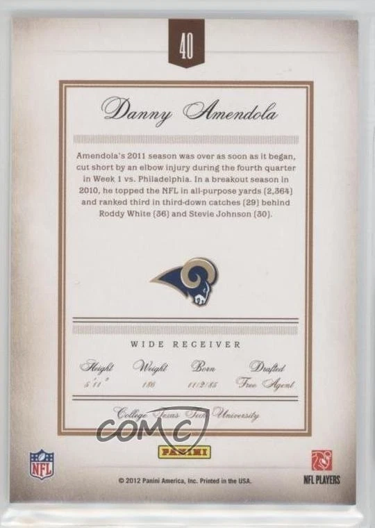 2011 Panini Prime Signatures Prime Proof Red /99 Danny Amendola #40 - Image 2 of 2