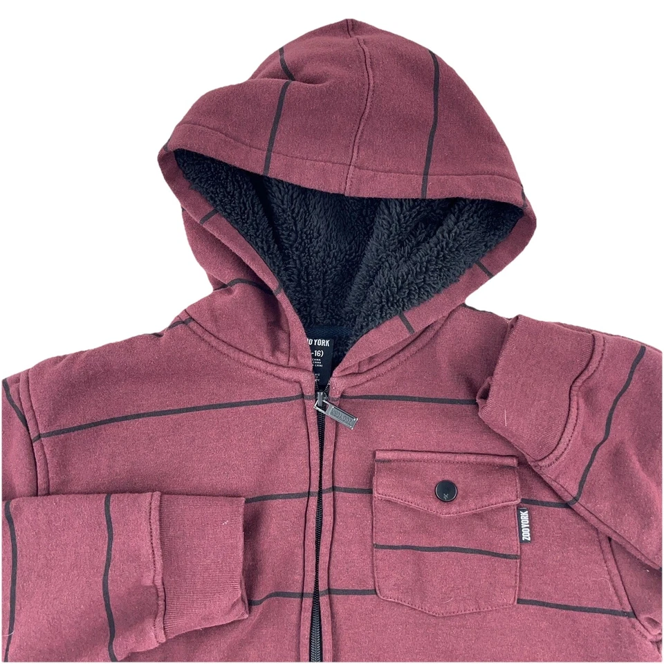 Zoo York Hoodie Boys Large Marron Sherpa Lined Full Zip Jacket Skate Youth Y2K - Image 2 of 4
