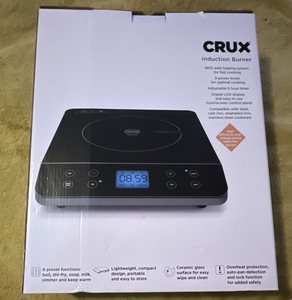 CRUX 1800W Induction Burner Portable Hot Plate LCD Timer 6 Presets Black