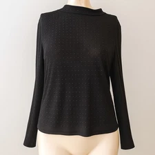 Womens Black Embellished Dot Sheer Long Sleeve Top XXL Gothic Career Blouse Flow