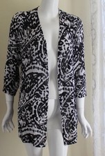 Chico's Travelers Sz 2 L Black White Paisley Open Weave Artsy Funky 3/4 Jacket