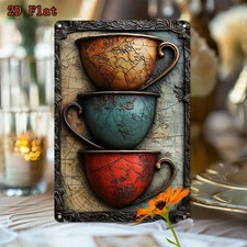 Vintage Stacked Teacups Tin Signs Metal Retro Home Art Decor Kitchen/Cafe Wall
