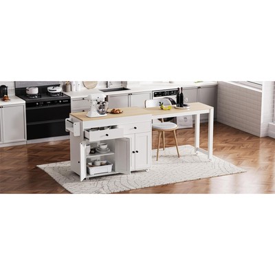 Multi-Functional Kitchen Island with Extendable Dining Table, Rolling Design, &