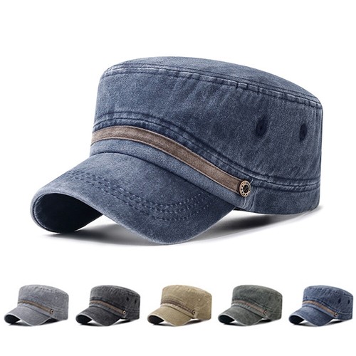 Casquette Militaire Homme - Dessus Plat, Couleur Verte, Réglable, Style Vintage - Neuf Avec étiquettes