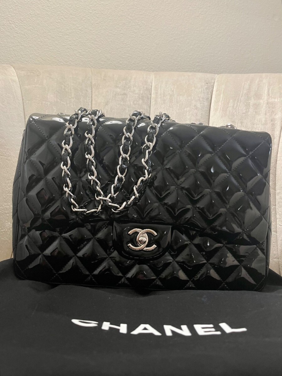 Chanel Classic Jumbo Single Flap Bag SHW Quilted Patent Leather