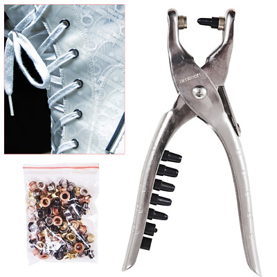 Amtech Eyelet Hole Puncher Plier Leather Craft Kit Interchangeable Dies 6 Sizes