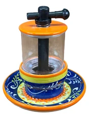 Vintage Rupi 1980 Spain Garlic Grator & Zestor matching plate Blue Orange