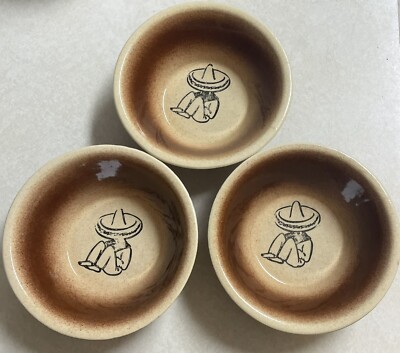 Set of 3 VINTAGE Watt Siesta 603 Pottery Texas Chili Bowls Oven Ware Sombrero 6''