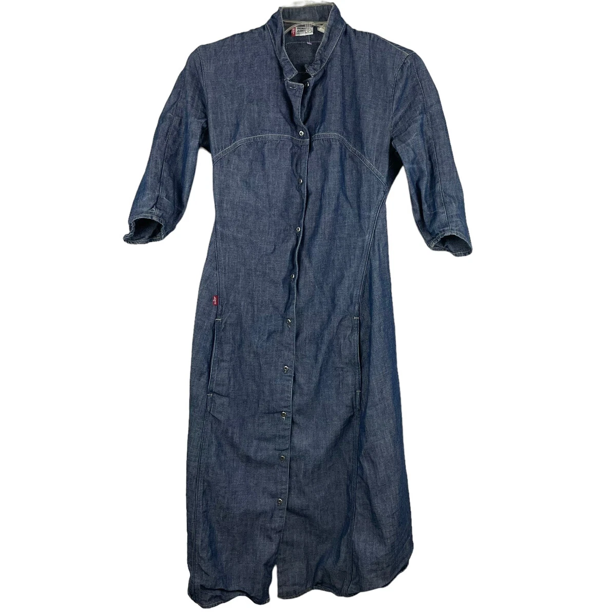 LEVIS Engineered Dress Jean Denim Small Cotton Tencel 3 4 Sleeves High Low Hem