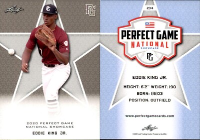 EDDIE KING JR. 2020 LEAF PERFECT GAME NATIONAL SHOWCASE ROOKIE CARD #234