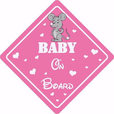 BABY ON BOARD MOUSE Autoschild Autoaufkleber Baby Kind Kinder Sicherheit Kinder rosa