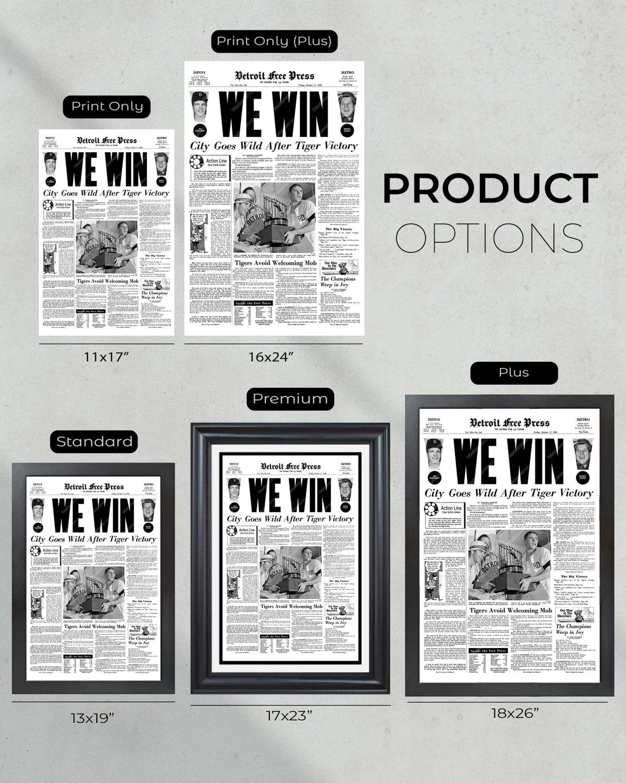 1968 Detroit Tigers World Series Champions UnFramed Front Page Newspaper Print